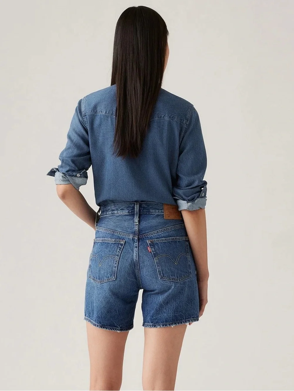 ❤️ Levi’s 5️⃣0️⃣1️⃣ Mid Thigh 501 Dark Blue Jean Shorts Hidden Button Fly